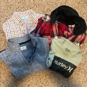 Hurley Kids Button Down Shirt - Red and Black Plaid. Multiple shirts long sleeve